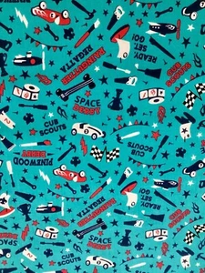 Riley Blake - 2017 Cub Scouts - Derby Races on Aqua - Cotton Fabric 1/2 yd - Picture 1 of 5