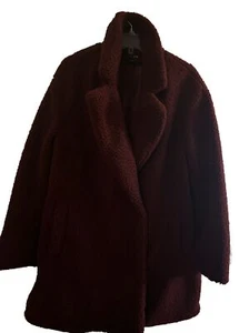 NOIZE Paloma Faux Shearling Coat Women Sz Small Plum Midi Hidden Snap Close - Picture 1 of 12