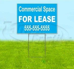 COMMERCIAL SPACE FOR LEASE CUSTOM PH# 18x24 Yard Sign WITH STAKE Corrugated USA - Picture 1 of 4