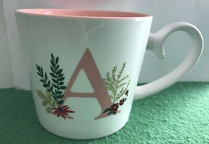 Initial "A" Coffee mug Opal house  Monogram -pink inside - Picture 1 of 3