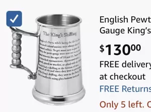 English Pewter Company Heavy Gauge King’s Shilling Pewter Beer Mug Tankard HG170 - Picture 1 of 9