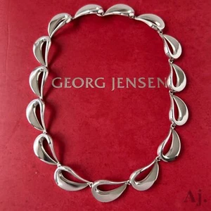 Collana Georg Jensen HaH Hans Hansen argento 925 goccia usata vintage lunghezza 39,5 cm - Foto 1 di 24