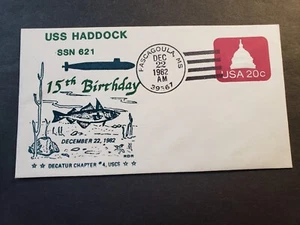 Submarine USS HADDOCK SSN-621 Naval Cover 1982 Anniversary Cachet Pascagoula, MS - Picture 1 of 2