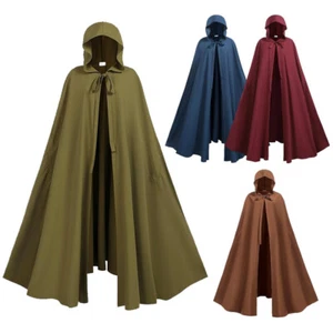 Medieval Hooded Cloak Halloween Long Cloak Monk Cloak Witch Cloak Unisex - Picture 1 of 13