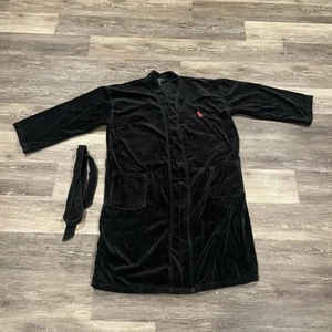 Polo Ralph Lauren Black Plush Bath Robe Mens L/XL Shawl Collar Red Pony - Picture 1 of 8