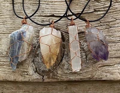 4 шт. твердой медной проволоки обернутый драгоценный камень подвеска ожерелья надежном аметист кристалл - Изображение 1 из 2