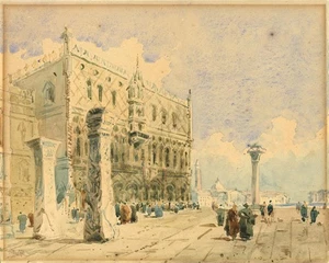 The Piazzetta Venice Italy - Small Watercolour Painting - 19th Century - Picture 1 of 6