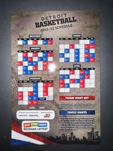 2011-12 DETROIT PISTONS NBA BASKETBALL MAGNET SCHEDULE - MICHIGAN LOTTERY - Picture 1 of 1