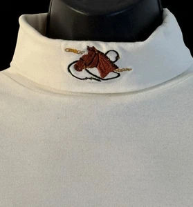Orvis Sweater Women Turtleneck S Horse Embroidered Ivory Soft Stretch Equestrian - Picture 1 of 8