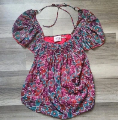  Винтажная блузка Juicy Couture Sheer Pixel Dot с цветочным принтом многоцветная размер 2 - Изображение 1 из 4