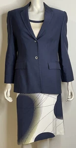 Louis Feraud Navy Blue White Lime Green 3 Pc Suit Set US 10 12 Wool Silk - Picture 1 of 21