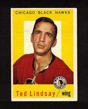 1959-60 TED LINDSAY #6 VG-EX Topps Wings/Hawks HALL OF FAME Star NHL Hockey Card