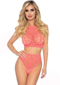 Leg Avenue 2 PC Crop Top & Panty, Coral, Small/Medium - Picture 1 of 2