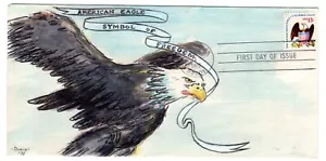#1596 Eagle & Shield 13c FDC 1975 - Doris Gold Hand-painted UNIQUE - Picture 1 of 3
