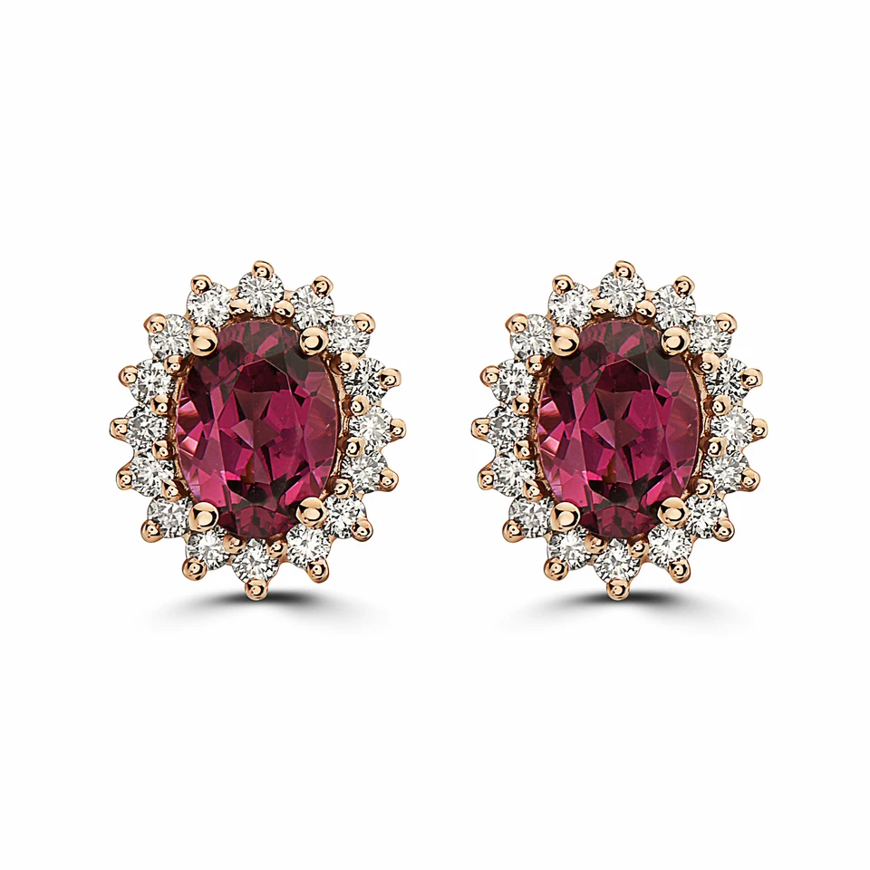 Pendientes Piedra Natal Oro Rosa 14K Rodolita Granate Diamante Desnudo 1,99 quilates Foto 1 de 4