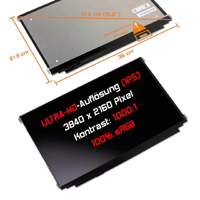 15,6" 3840x2160 4K UHD LED Ersatz Display matt für Sharp LQ156D1JW02B 100% sRGB  - Bild 1 von 1