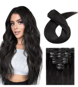 S-Nolite 8pcs Clip-in Hair Extension Thin 18" Length, Jet Black, 70g, 18 Clips - Picture 1 of 10