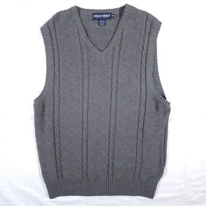 Polo Golf Ralph Lauren Sweater Vest Men’s Medium Gray V-Neck Made in USA VTG - Picture 1 of 6