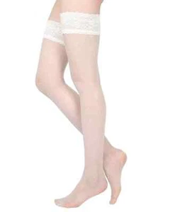 Thigh High Sheer All Over Dots White Stockings Large Wedding MeMoi - Picture 1 of 6