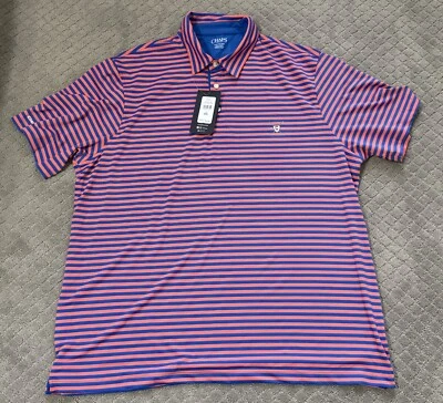 Camiseta polo de golf Chaps para hombre 2XL coral a rayas con cuello elástico Foto 1 de 4