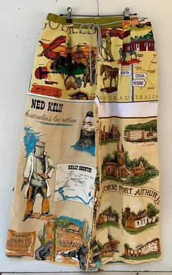 Unisex Mens Size L Upcycled Handmade Relaxed Wide Leg Tea Towel Pants Historical - Image 1 of 4