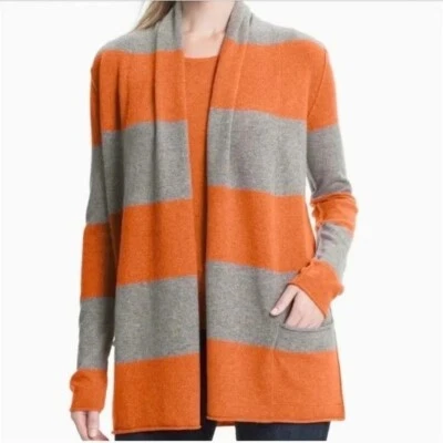 B0 Auth PURE AMICI Orange & Gray Cashmere Front Pockets Open Front Sweater Sz M - Image 1 of 4