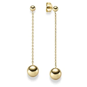 Earrings Hanging Pendant Ball Ø 7,5mm 585 Yellow Gold, L:45mm - Picture 1 of 1