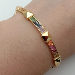 5Rainbow cubic zirconia Gold color fashion women cuff bangle bracelet - Picture 1 of 5