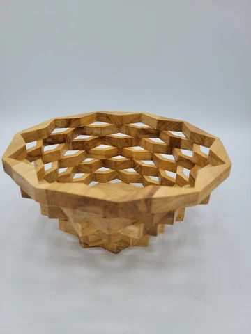 Handmade Wooden Basket Weave Look Bowl Basket (New) Cover