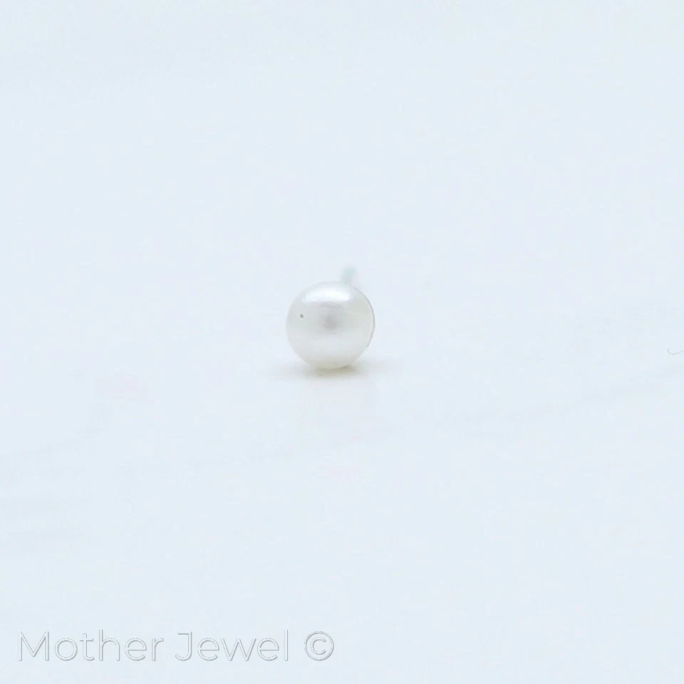 REAL SOLID 925 STERLING SILVER FAUX PEARL BALL BENDABLE STRAIGHT PIN NOSE STUD - Image 1 of 3