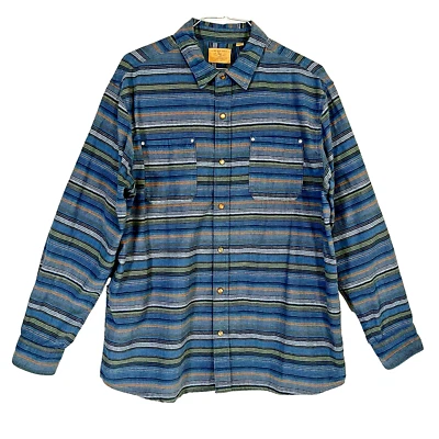 Red Head Ranch Shirt Men's XL Pearl Snaps Long Sleeves Striped Blue RN74747 - Image 1 of 4