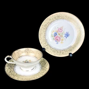 Vintage Schirnding Porzellan Bavaria Fine Porcelain Teacup Set Trio - Picture 1 of 8