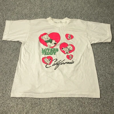 Camisa De Colección Lovers Teddy Bear California Para Hombres XL Blanca Puntada Única San Valentín Años 90 Foto 1 de 4