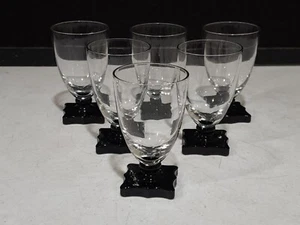 SET OF 6- VINTAGE MCM BLACK SQUARE FOOTED BASE JUICE OR SHOT GLASSES - Picture 1 of 5