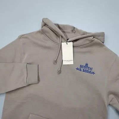 Scotch And Soda Amsterdam Graphic Embroidered Fleece Hoodie Brown Men's Size M - Image 1 of 4