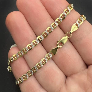 Collar de cadena de anclaje de corte de diamante de 4,2 mm relleno de oro macizo de 10K de 18", 20", 22", 24" - Imagen 1 de 11