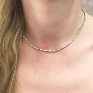 9.95CT Round Cut Lab-Grown VS-FG Diamond 925 Silver Women's Tennis Necklace 18" - Picture 1 of 9