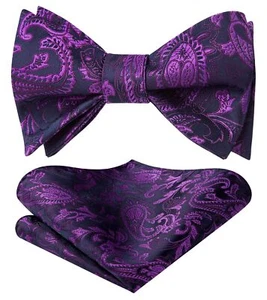 Mens Bow Ties Paisley Self Bow Tie for Men Deep Purple Floral Blowtie with Po... - Picture 1 of 6