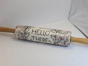 ANTHROPOLOGIE Molly Hatch HELLO THERE Rolling Pin Black Floral Red Polka Dots - Picture 1 of 14