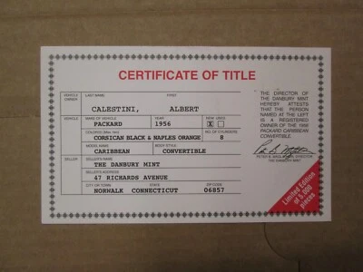 Danbury Mint Paperwork 1956 Packard Caribbean Convertible LE - Image 1 of 2