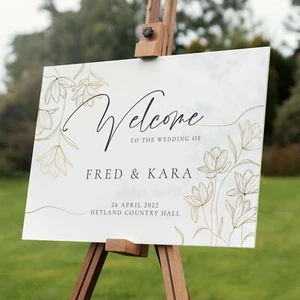 Personalised Wedding Welcome Sign Foliage Acrylic Poster Print Entrance Design 2 - Picture 1 of 13
