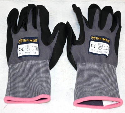 Guantes de jardín Infimor negros, grises y rosas nuevos fuera de paquete talla 7/S EN#388-2016 Foto 1 de 3