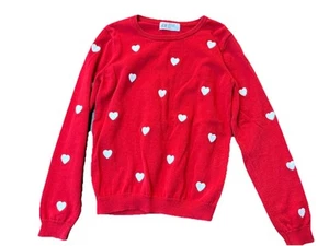 girl's red white heart cute pullover sweater by H&M size 8-10 - Picture 1 of 3