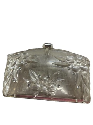 Cartera clutch lucite tallada transparente vintage años 50 pedrería mediados de siglo moderna Foto 1 de 4