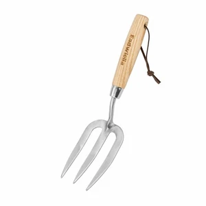 12 inch Garden Fork Hand Tool Small Weeding Fork with 3 Pointed Tines Wood - Picture 1 of 7