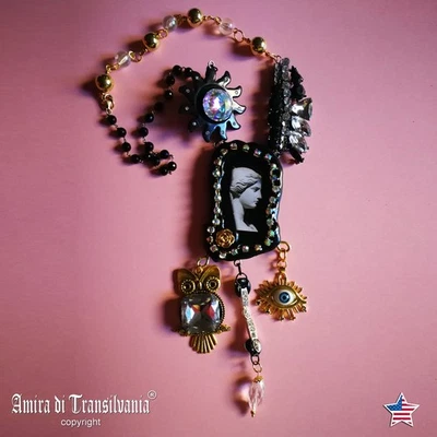 Baroque Jewelry Pendant Luxury Chunky Antique Statue Roman Mythology Owl Eye Sun - Image 1 of 4