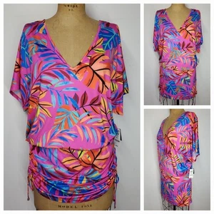 Bar III Size XL NEW Swim Cover-up Paradise Palms Floral Pink Elastic Adjustable - Bild 1 von 11
