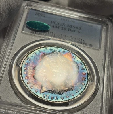 Dólar Morgan 1896 — graduación profesional MS63 tono monstruo 🌈 CAC ✅ VAM 20 bar 6 variedad 🔥 Foto 1 de 4