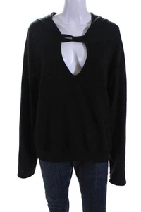 Project Social T Womens Deep V Neck Pullover Hoodie Black Cotton Size Large - Picture 1 of 5