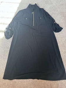 Anne Klein Classic Midi Shirtdress 1/2 Zip Business Women's Size 10 Black LBD - Picture 1 of 11